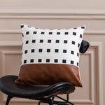 Brown Faux Leather and Cotton Throw Pillow Covers