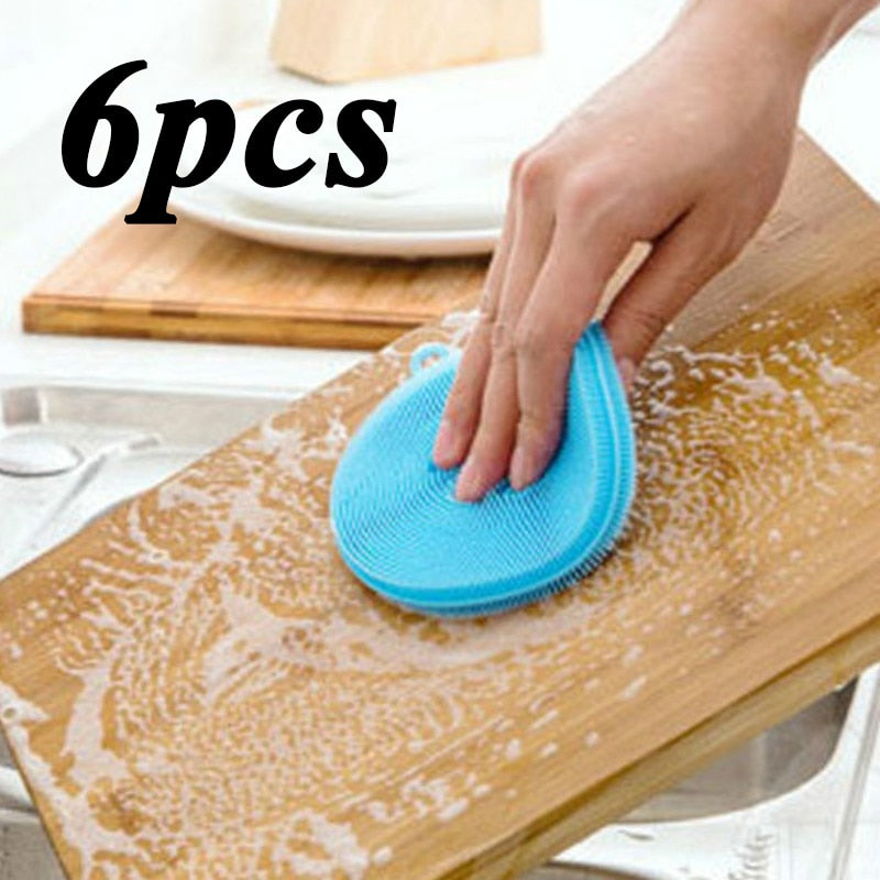 6Pcs Dishwashing Sponge Silicone Cleaning Brush Multi-Functional