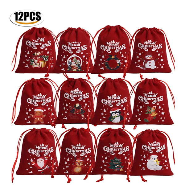 Sacs à Cordon Coulissant Tissu Noël - Lot Pour Cadeaux, Profs, Jouets