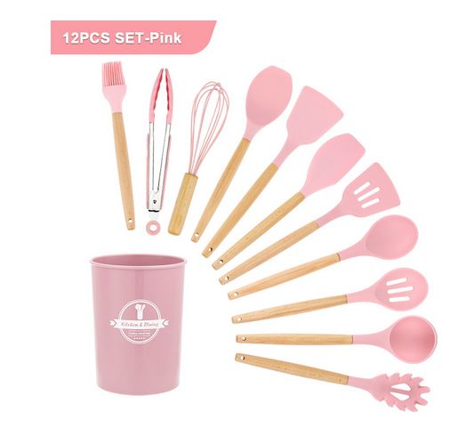 8pcs Silicone Cooking Utensil Set, Minimalist Pink Kitchen Gadget Tool Set  For Home