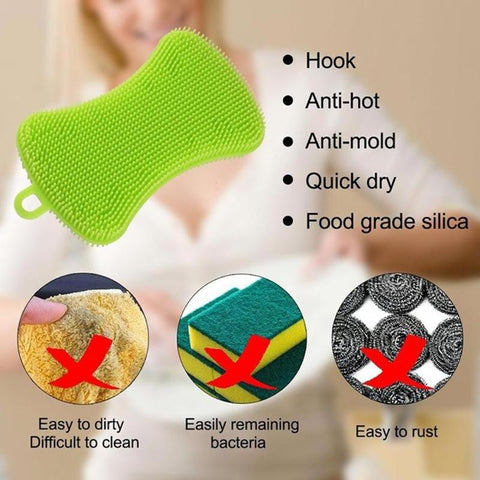 Silicone Dish Washing Sponge Scrubber Kitchen Cleaning Tool Soft