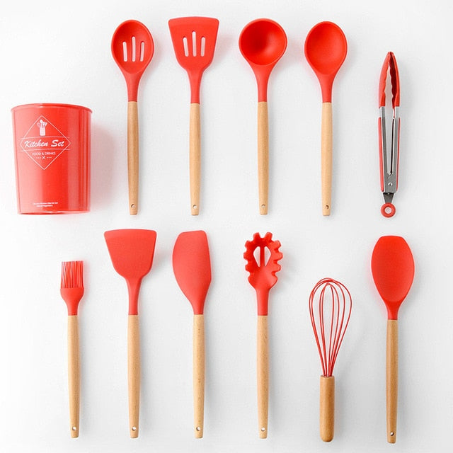 12 PCS SILICONE COOKING UTENSIL SET- RED,PINK,BLACK,TIFFANY – That  Organized Home